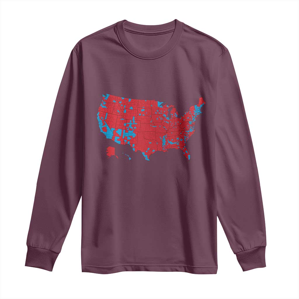 Red States US Map Long Sleeve Shirt Trump Won President Election 2024 TS02 Maroon Print Your Wear