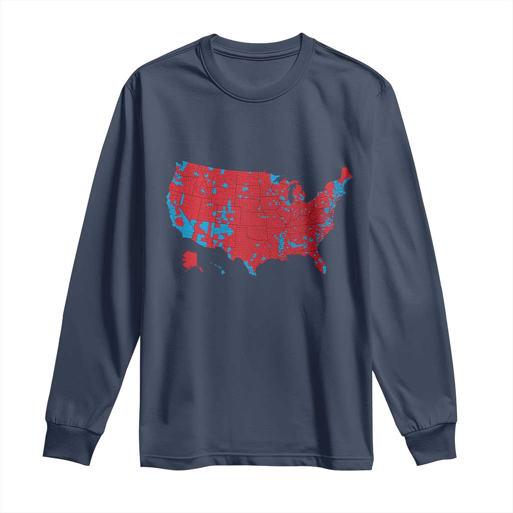 Red States US Map Long Sleeve Shirt Trump Won President Election 2024 TS02 Navy Print Your Wear