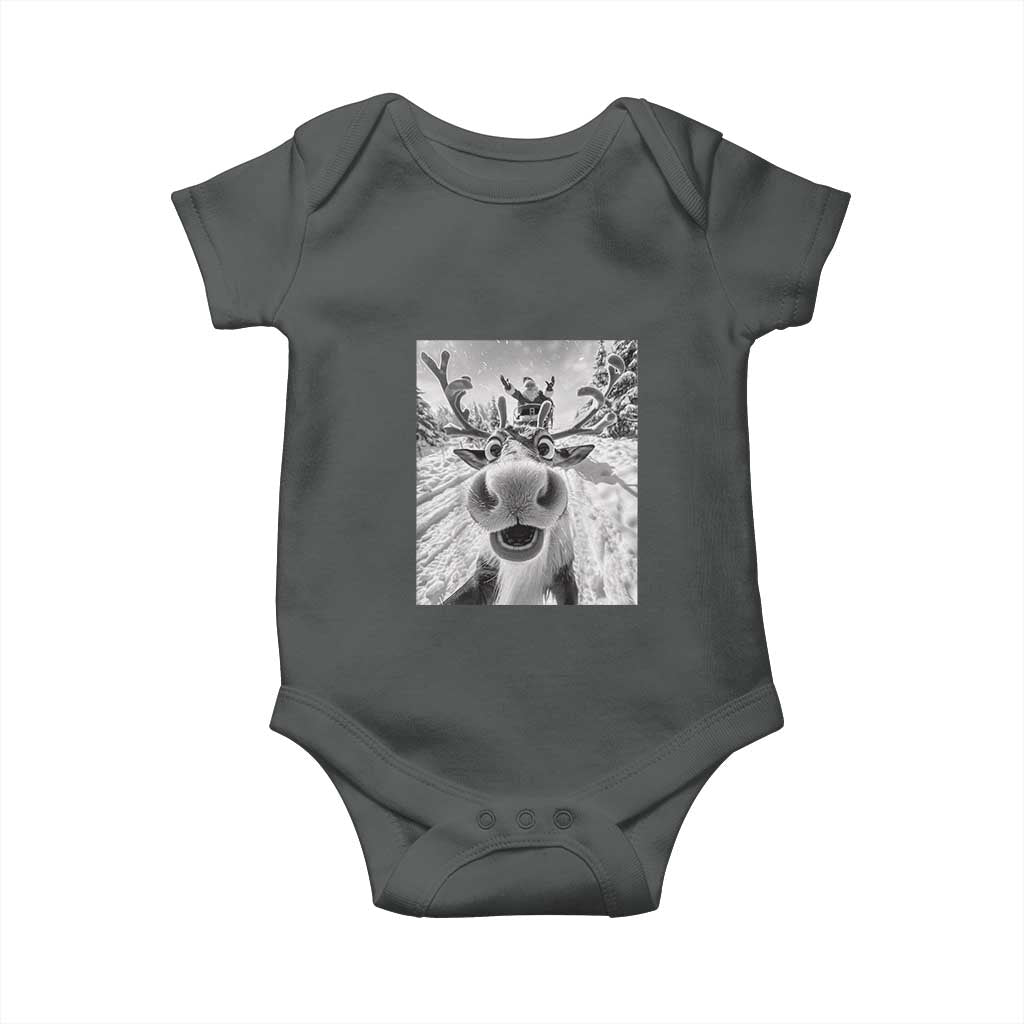 Funny Christmas Reindeer Selfie Baby Onesie With Santa Xmas Gag Gift TS02 Dark Heather Print Your Wear