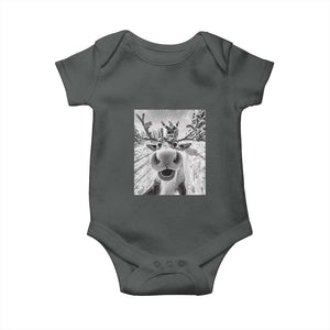 Funny Christmas Reindeer Selfie Baby Onesie With Santa Xmas Gag Gift TS02 Dark Heather Print Your Wear