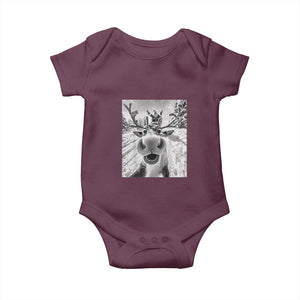 Funny Christmas Reindeer Selfie Baby Onesie With Santa Xmas Gag Gift TS02 Maroon Print Your Wear