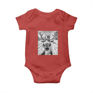 Funny Christmas Reindeer Selfie Baby Onesie With Santa Xmas Gag Gift TS02 Red Print Your Wear