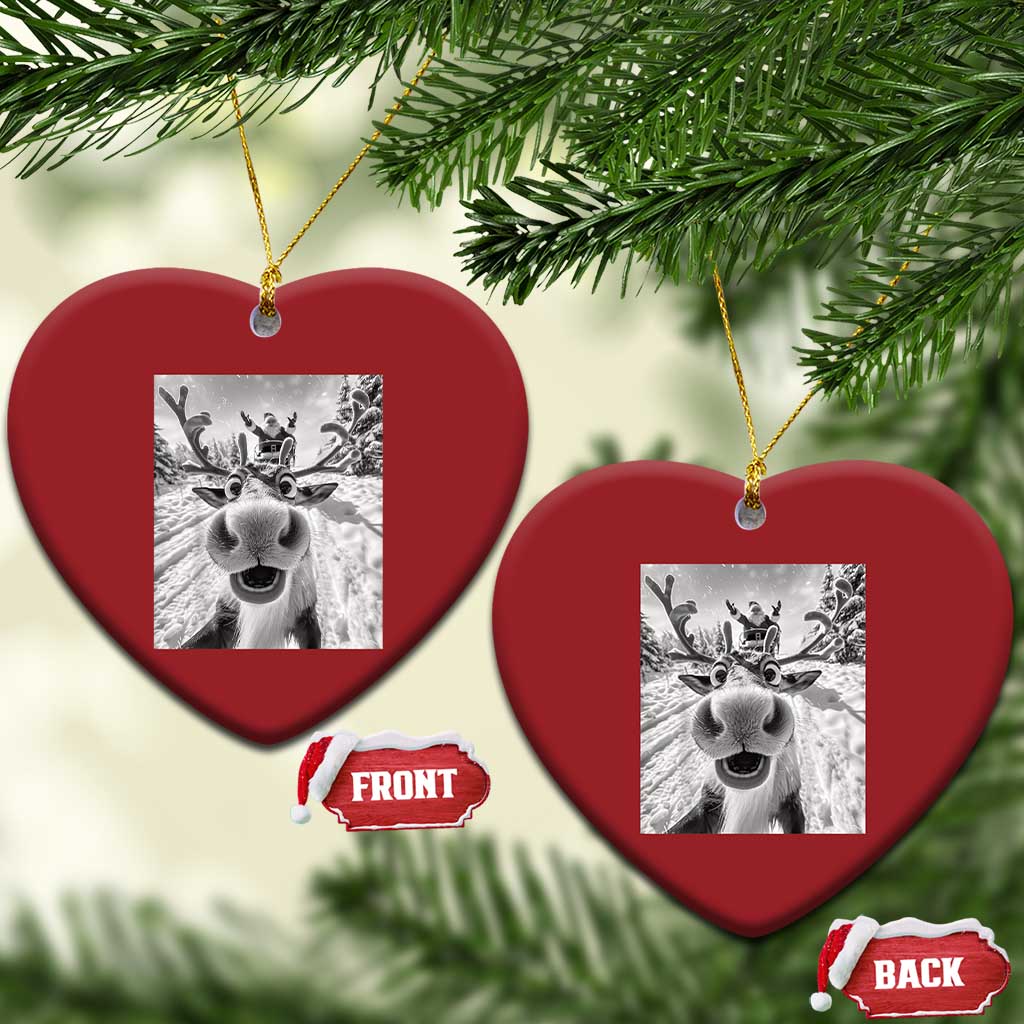 Funny Xmas Reindeer Selfie Christmas Ornament With Santa Xmas Gag Gift TS02 Heart Red Print Your Wear