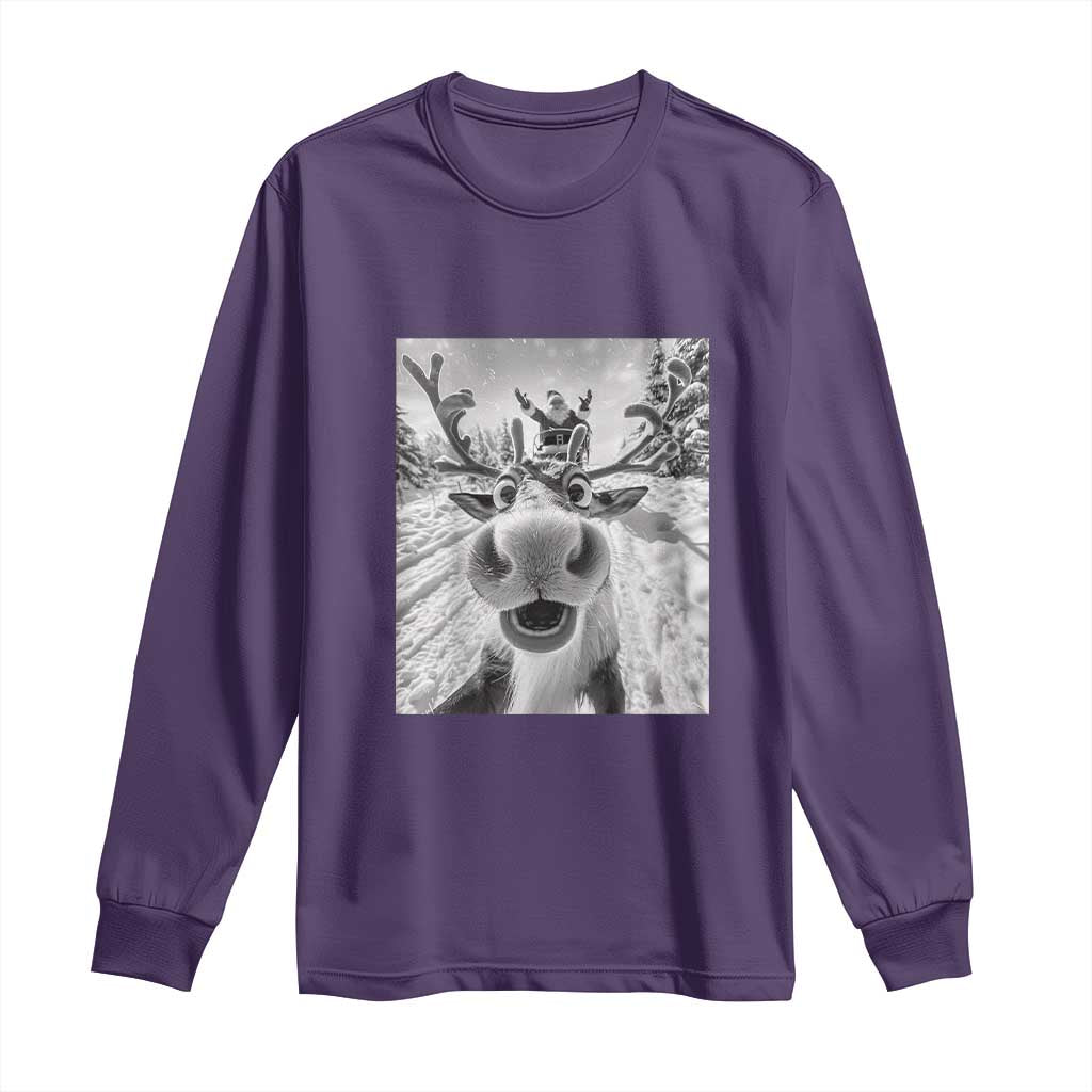 Funny Christmas Reindeer Selfie Long Sleeve Shirt With Santa Xmas Gag Gift TS02 Purple Print Your Wear