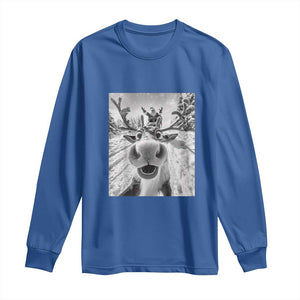 Funny Christmas Reindeer Selfie Long Sleeve Shirt With Santa Xmas Gag Gift TS02 Royal Blue Print Your Wear