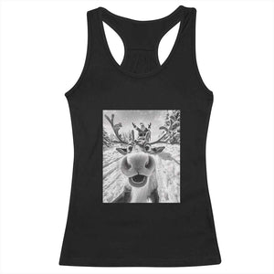 Funny Christmas Reindeer Selfie Racerback Tank Top With Santa Xmas Gag Gift TS02 Black Print Your Wear