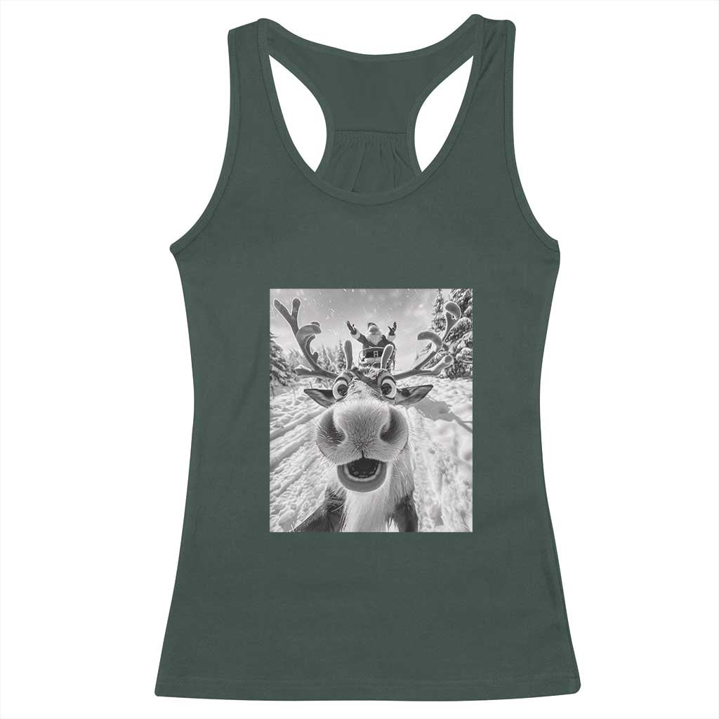 Funny Christmas Reindeer Selfie Racerback Tank Top With Santa Xmas Gag Gift TS02 Dark Forest Green Print Your Wear