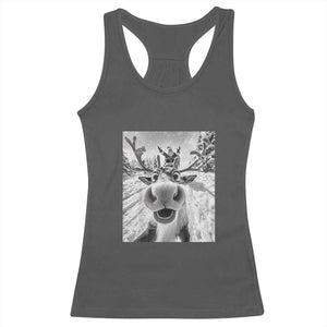 Funny Christmas Reindeer Selfie Racerback Tank Top With Santa Xmas Gag Gift TS02 Dark Heather Print Your Wear