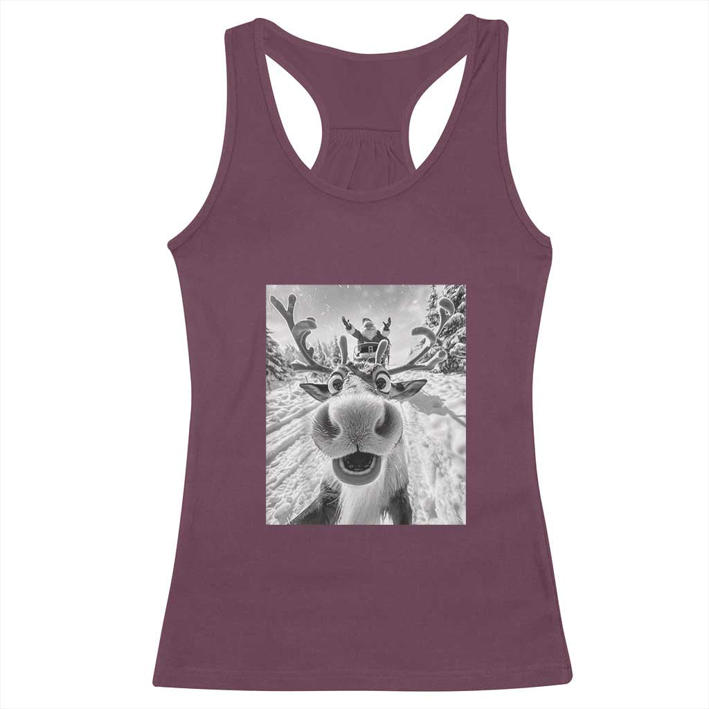 Funny Christmas Reindeer Selfie Racerback Tank Top With Santa Xmas Gag Gift TS02 Maroon Print Your Wear