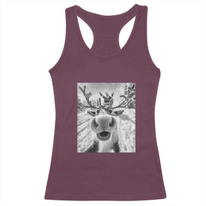 Funny Christmas Reindeer Selfie Racerback Tank Top With Santa Xmas Gag Gift TS02 Maroon Print Your Wear