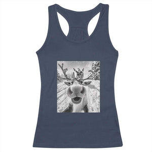 Funny Christmas Reindeer Selfie Racerback Tank Top With Santa Xmas Gag Gift TS02 Navy Print Your Wear