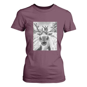 Funny Christmas Reindeer Selfie T Shirt For Women With Santa Xmas Gag Gift TS02 Maroon Print Your Wear