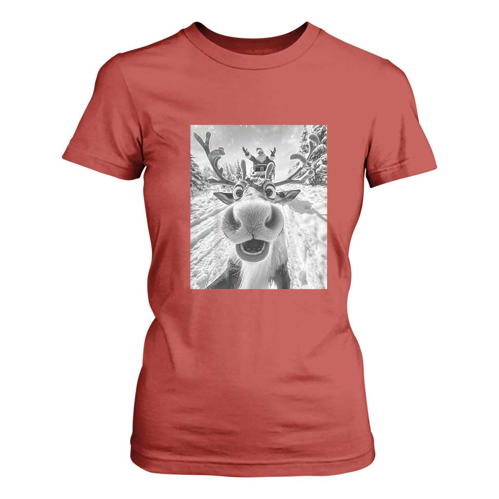 Funny Christmas Reindeer Selfie T Shirt For Women With Santa Xmas Gag Gift TS02 Red Print Your Wear