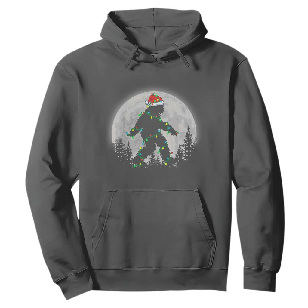 Christmas Bigfoot Hoodie Sasquatch with Santa Hat Xmas Tree Lights TS02 Dark Heather Print Your Wear