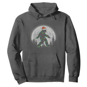 Christmas Bigfoot Hoodie Sasquatch with Santa Hat Xmas Tree Lights TS02 Dark Heather Print Your Wear