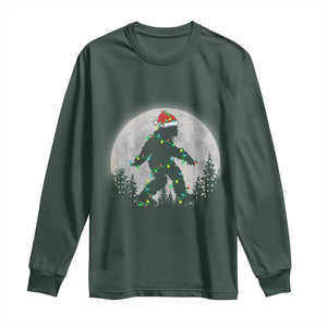 Christmas Bigfoot Long Sleeve Shirt Sasquatch with Santa Hat Xmas Tree Lights TS02 Dark Forest Green Print Your Wear