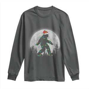 Christmas Bigfoot Long Sleeve Shirt Sasquatch with Santa Hat Xmas Tree Lights TS02 Dark Heather Print Your Wear
