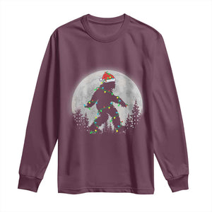 Christmas Bigfoot Long Sleeve Shirt Sasquatch with Santa Hat Xmas Tree Lights TS02 Maroon Print Your Wear