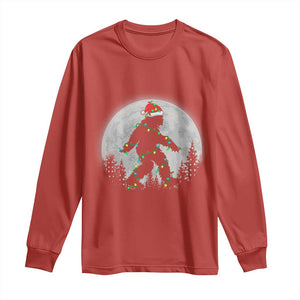 Christmas Bigfoot Long Sleeve Shirt Sasquatch with Santa Hat Xmas Tree Lights TS02 Red Print Your Wear