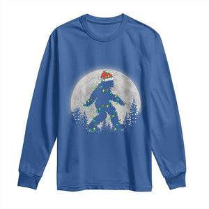 Christmas Bigfoot Long Sleeve Shirt Sasquatch with Santa Hat Xmas Tree Lights TS02 Royal Blue Print Your Wear