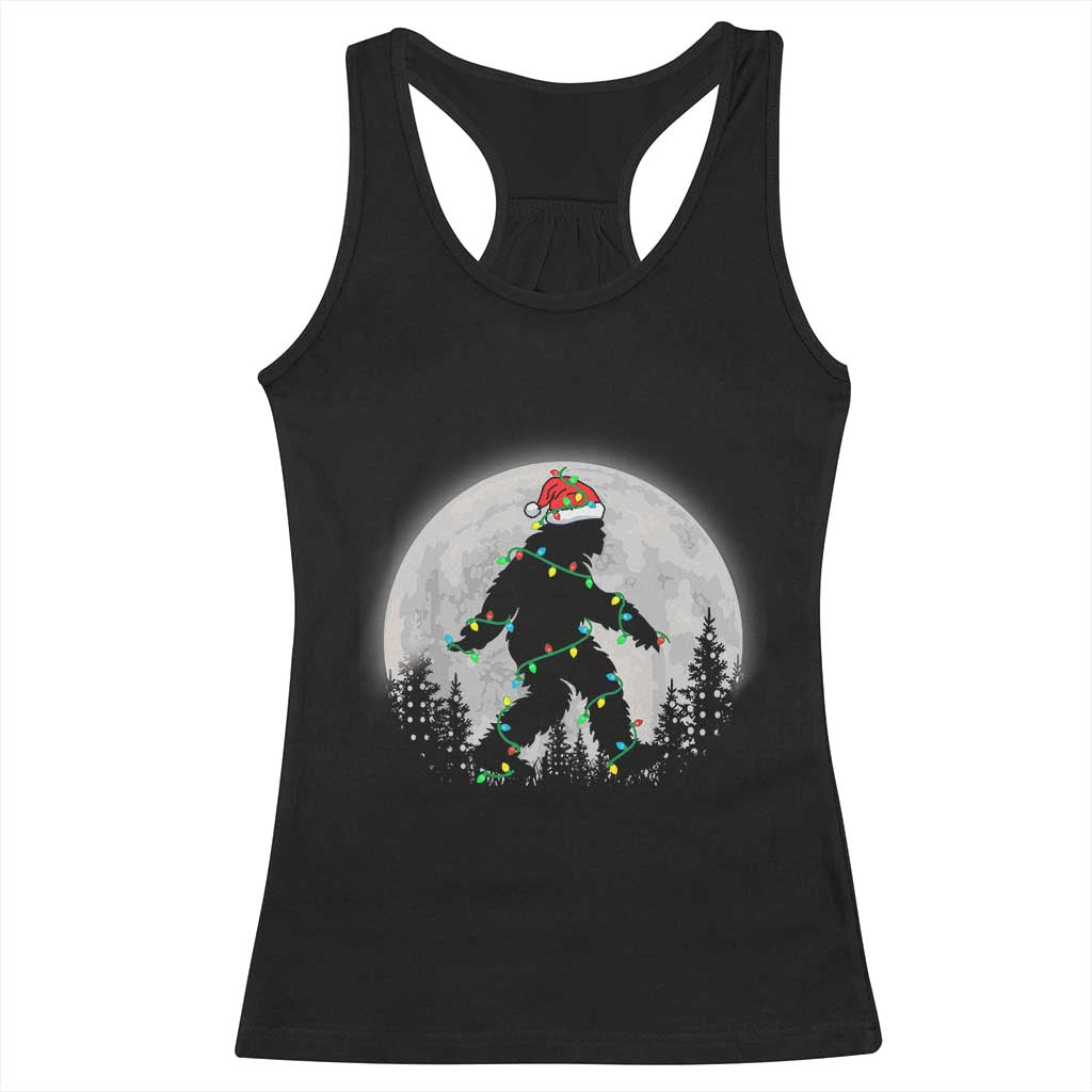 Christmas Bigfoot Racerback Tank Top Sasquatch with Santa Hat Xmas Tree Lights TS02 Black Print Your Wear