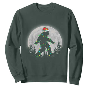 Christmas Bigfoot Sweatshirt Sasquatch with Santa Hat Xmas Tree Lights TS02 Dark Forest Green Print Your Wear
