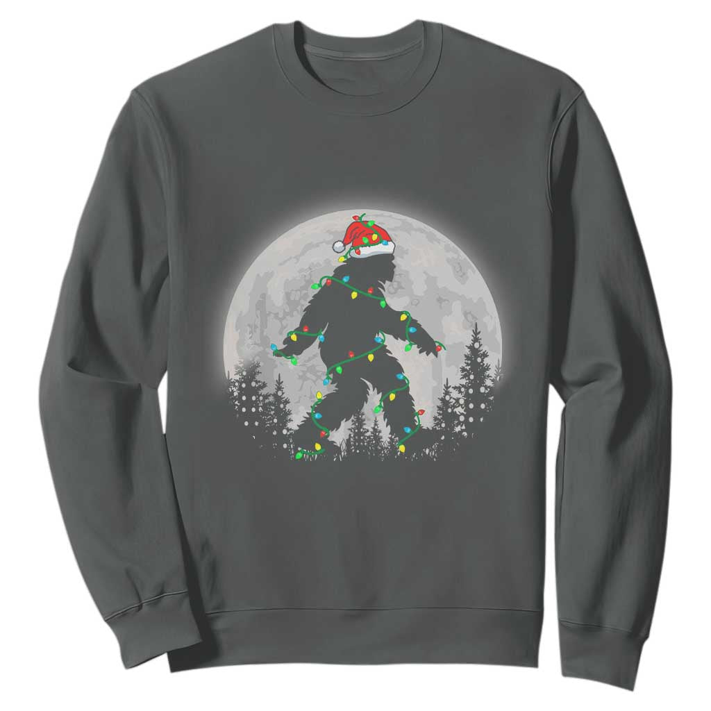 Christmas Bigfoot Sweatshirt Sasquatch with Santa Hat Xmas Tree Lights TS02 Dark Heather Print Your Wear