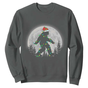 Christmas Bigfoot Sweatshirt Sasquatch with Santa Hat Xmas Tree Lights TS02 Dark Heather Print Your Wear