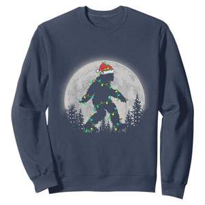 Christmas Bigfoot Sweatshirt Sasquatch with Santa Hat Xmas Tree Lights TS02 Navy Print Your Wear
