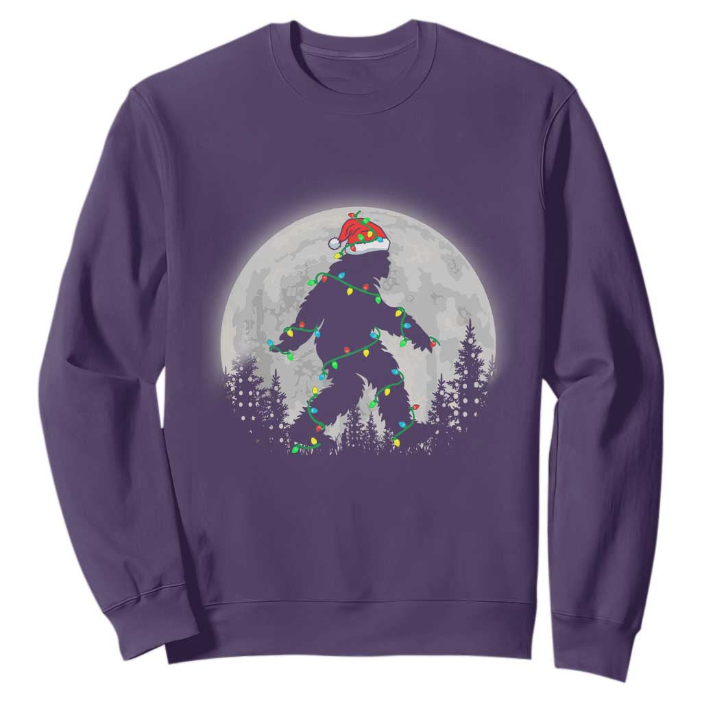 Christmas Bigfoot Sweatshirt Sasquatch with Santa Hat Xmas Tree Lights TS02 Purple Print Your Wear