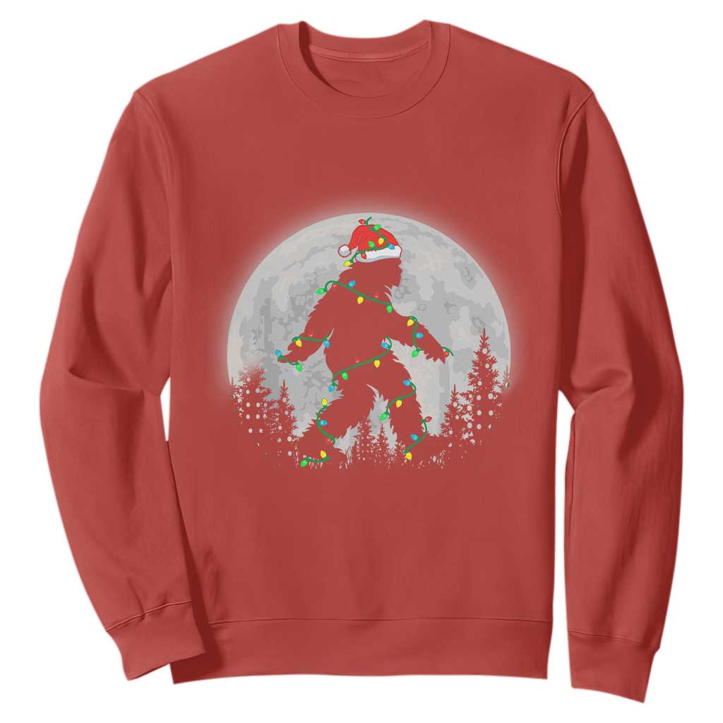 Christmas Bigfoot Sweatshirt Sasquatch with Santa Hat Xmas Tree Lights TS02 Red Print Your Wear