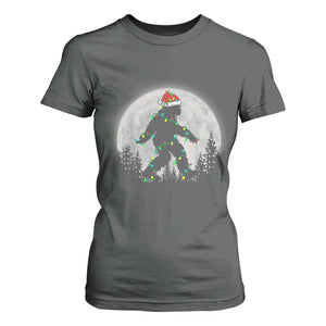 Christmas Bigfoot T Shirt For Women Sasquatch with Santa Hat Xmas Tree Lights TS02 Dark Heather Print Your Wear