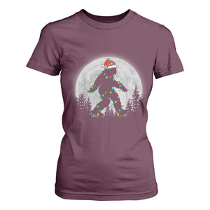 Christmas Bigfoot T Shirt For Women Sasquatch with Santa Hat Xmas Tree Lights TS02 Maroon Print Your Wear