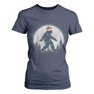 Christmas Bigfoot T Shirt For Women Sasquatch with Santa Hat Xmas Tree Lights TS02 Navy Print Your Wear