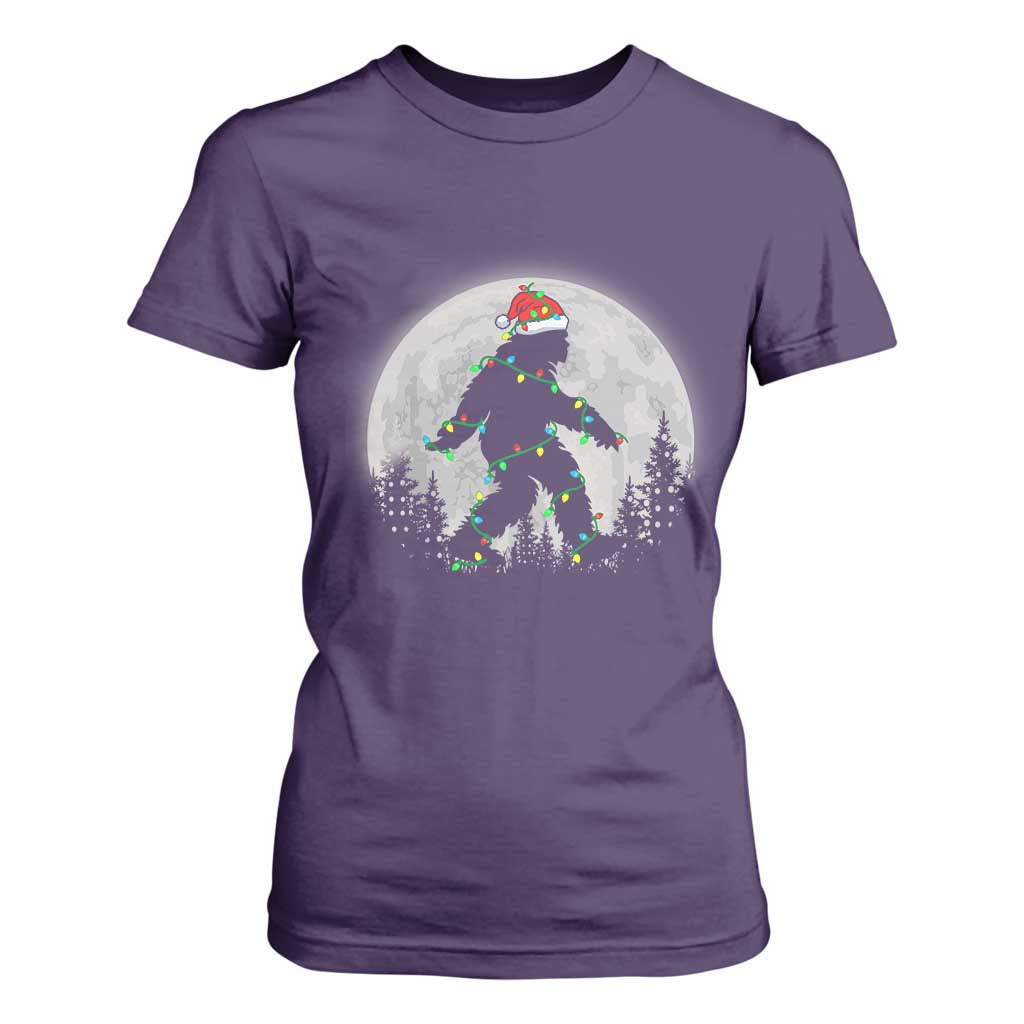 Christmas Bigfoot T Shirt For Women Sasquatch with Santa Hat Xmas Tree Lights TS02 Purple Print Your Wear