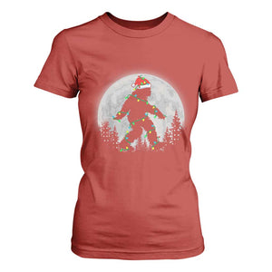 Christmas Bigfoot T Shirt For Women Sasquatch with Santa Hat Xmas Tree Lights TS02 Red Print Your Wear
