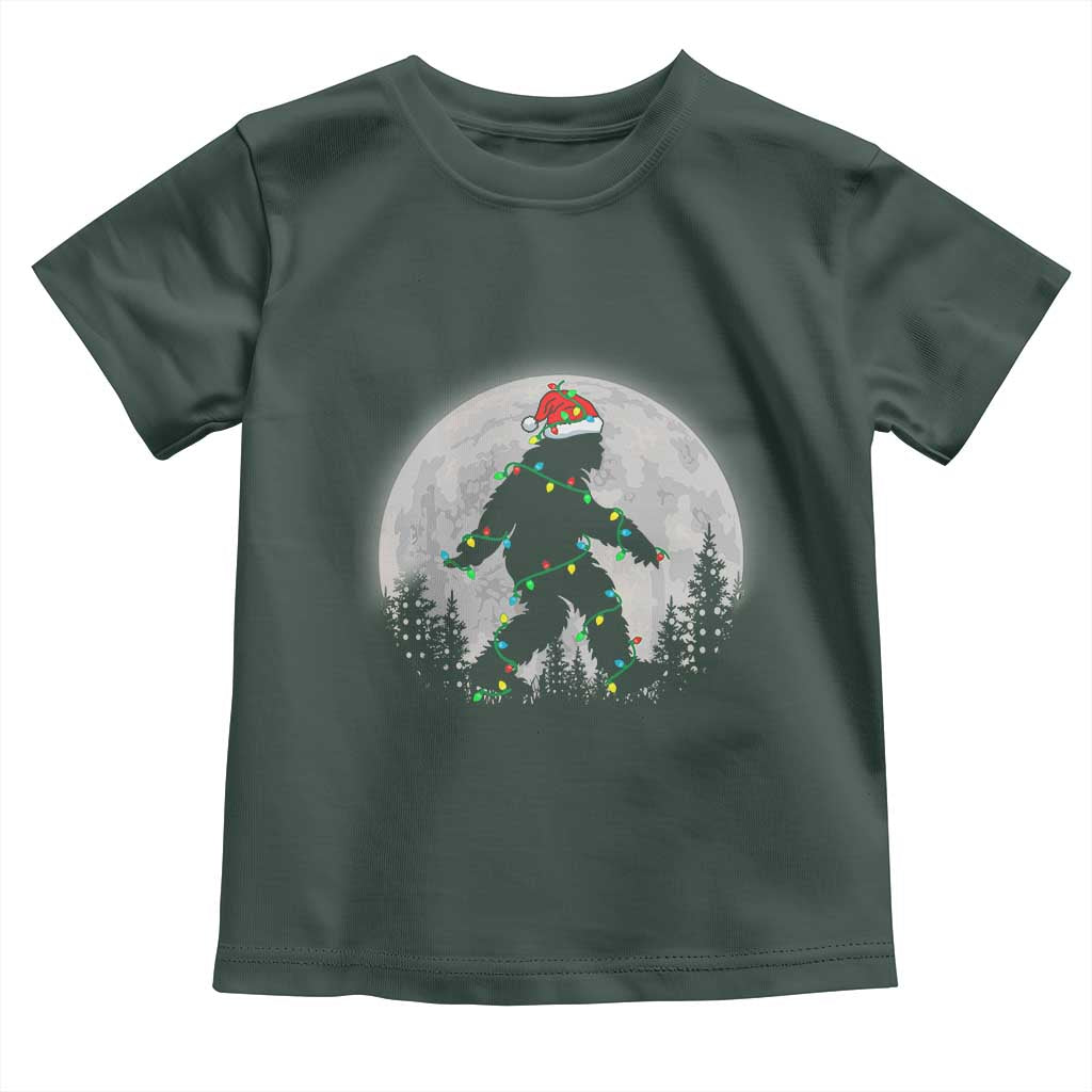 Christmas Bigfoot Toddler T Shirt Sasquatch with Santa Hat Xmas Tree Lights TS02 Dark Forest Green Print Your Wear