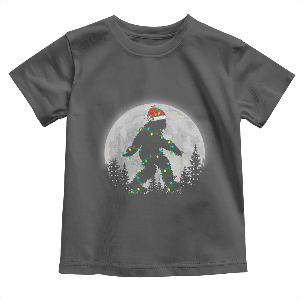 Christmas Bigfoot Toddler T Shirt Sasquatch with Santa Hat Xmas Tree Lights TS02 Dark Heather Print Your Wear