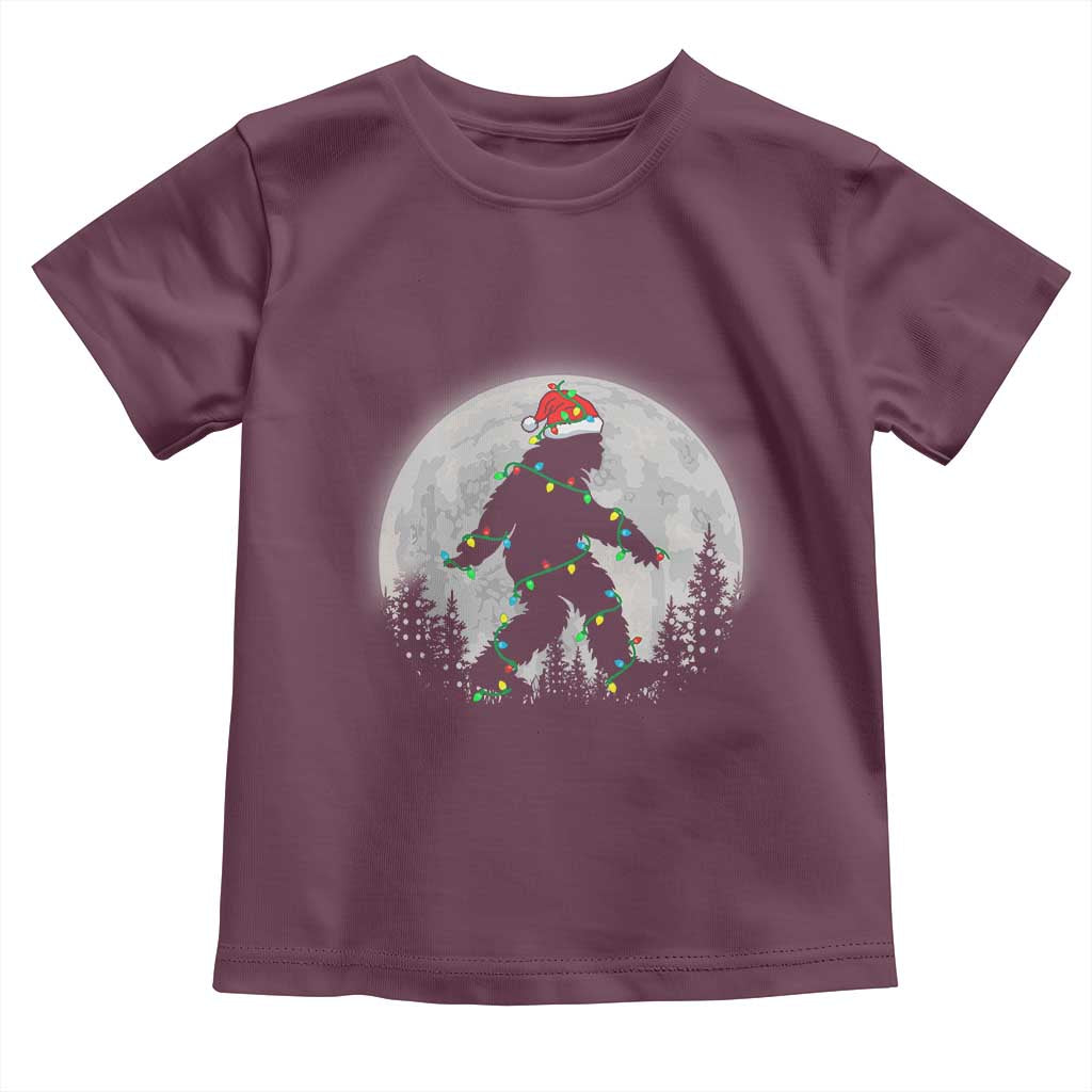 Christmas Bigfoot Toddler T Shirt Sasquatch with Santa Hat Xmas Tree Lights TS02 Maroon Print Your Wear
