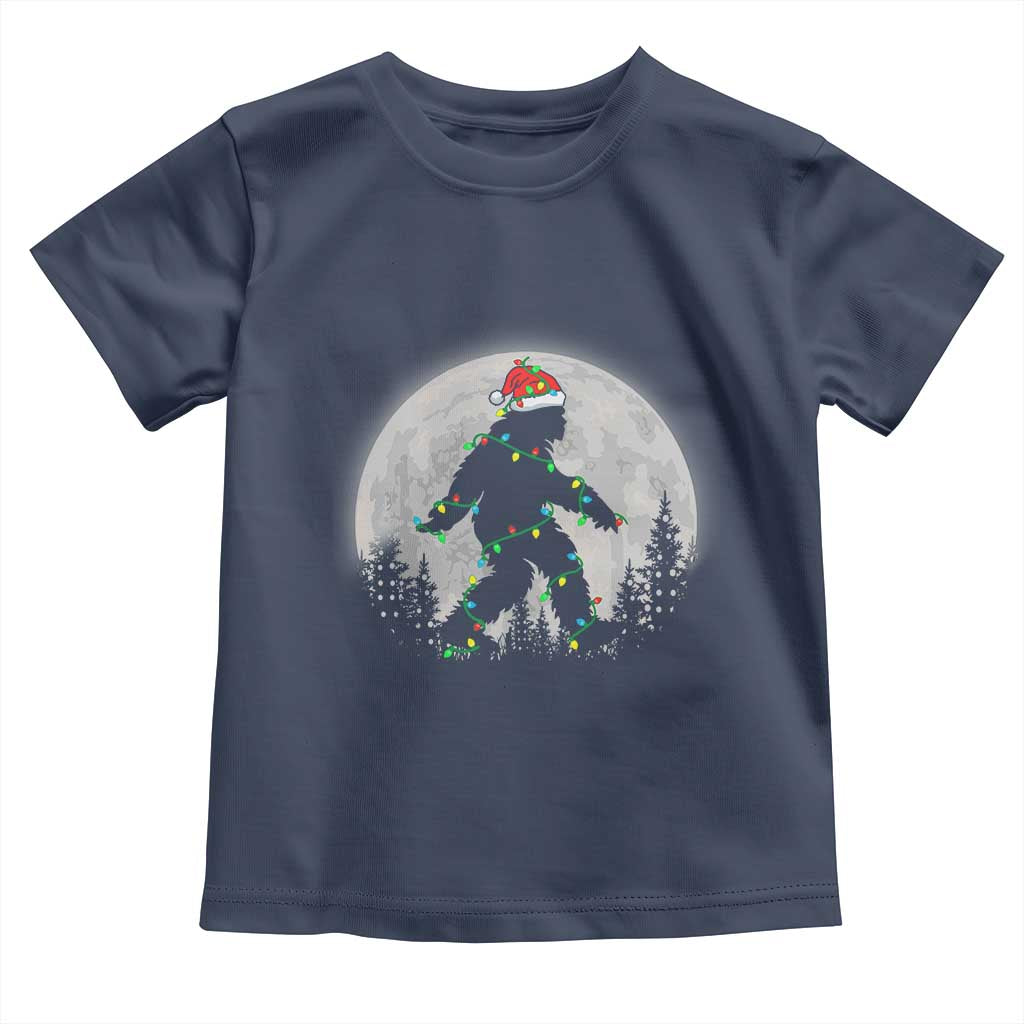 Christmas Bigfoot Toddler T Shirt Sasquatch with Santa Hat Xmas Tree Lights TS02 Navy Print Your Wear