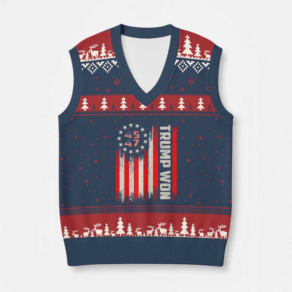 Trump Won 2024 V-Neck Knit Sweater Vest 45 47 US President American Flag TS02 Navy Red Print Your Wear