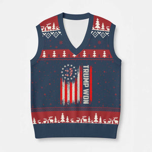 Trump Won 2024 V-Neck Knit Sweater Vest 45 47 US President American Flag TS02 Navy Red Print Your Wear