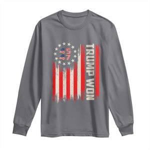 Trump Won 2024 Long Sleeve Shirt 45 47 US President American Flag TS02 Charcoal Print Your Wear