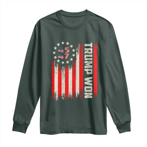 Trump Won 2024 Long Sleeve Shirt 45 47 US President American Flag TS02 Dark Forest Green Print Your Wear