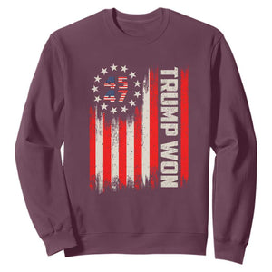 Trump Won 2024 Sweatshirt 45 47 US President American Flag TS02 Maroon Print Your Wear