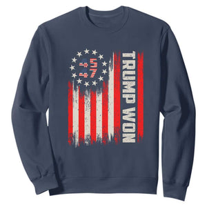 Trump Won 2024 Sweatshirt 45 47 US President American Flag TS02 Navy Print Your Wear