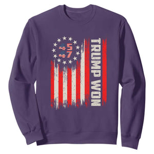 Trump Won 2024 Sweatshirt 45 47 US President American Flag TS02 Purple Print Your Wear