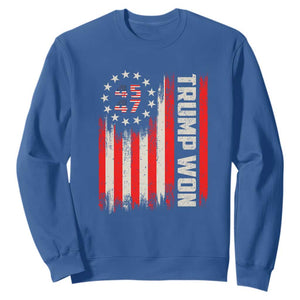 Trump Won 2024 Sweatshirt 45 47 US President American Flag TS02 Royal Blue Print Your Wear