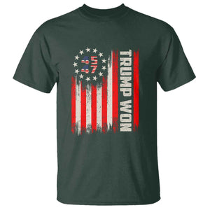 Trump Won 2024 T Shirt 45 47 US President American Flag TS02 Dark Forest Green Print Your Wear