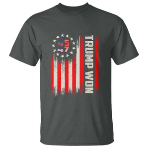 Trump Won 2024 T Shirt 45 47 US President American Flag TS02 Dark Heather Print Your Wear